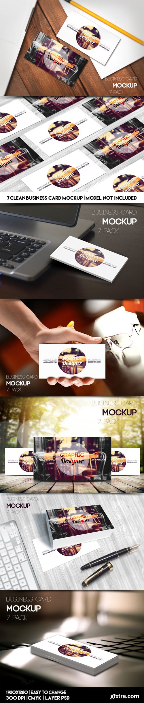 Business Card PSD Mockup - 7 Pack