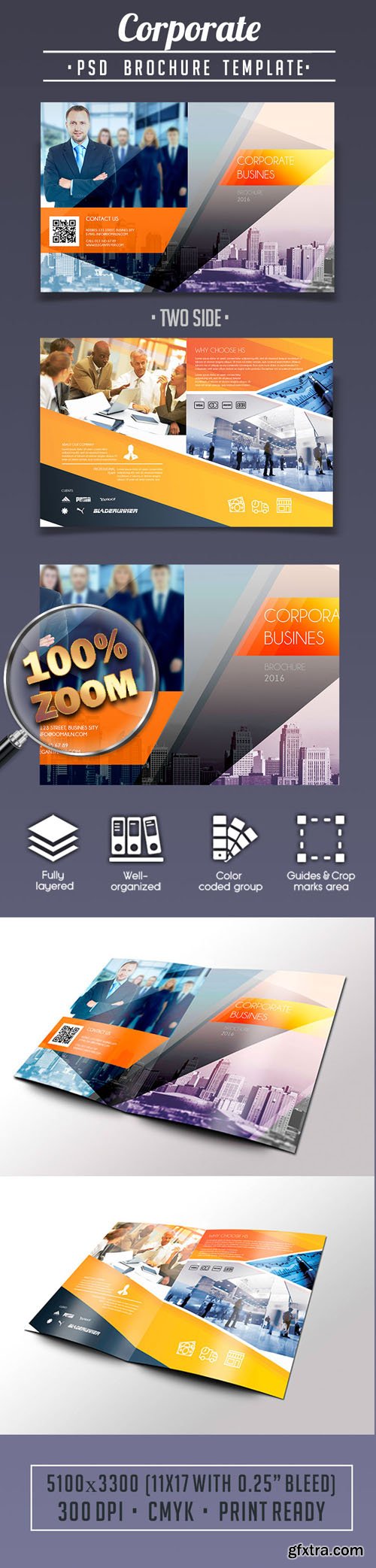 Corporate Business Bi-fold Brochure PSD Template