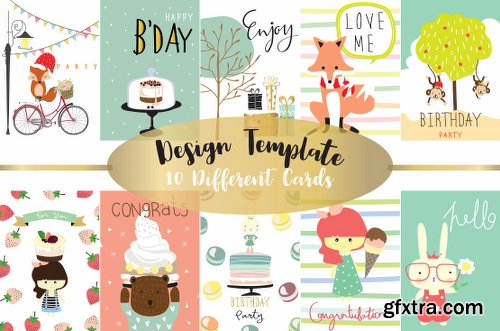 CreativeMarket 10 cute lovely design animal cards2# 1160292