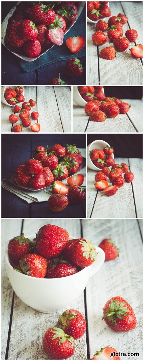 Ripe Strawberries on wooden table background 7X JPEG