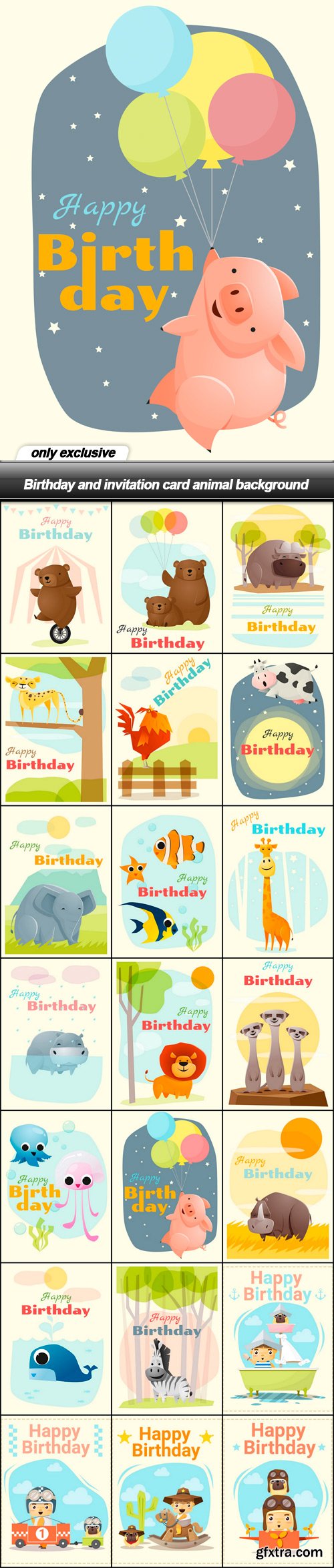 Birthday and invitation card animal background - 21 EPS