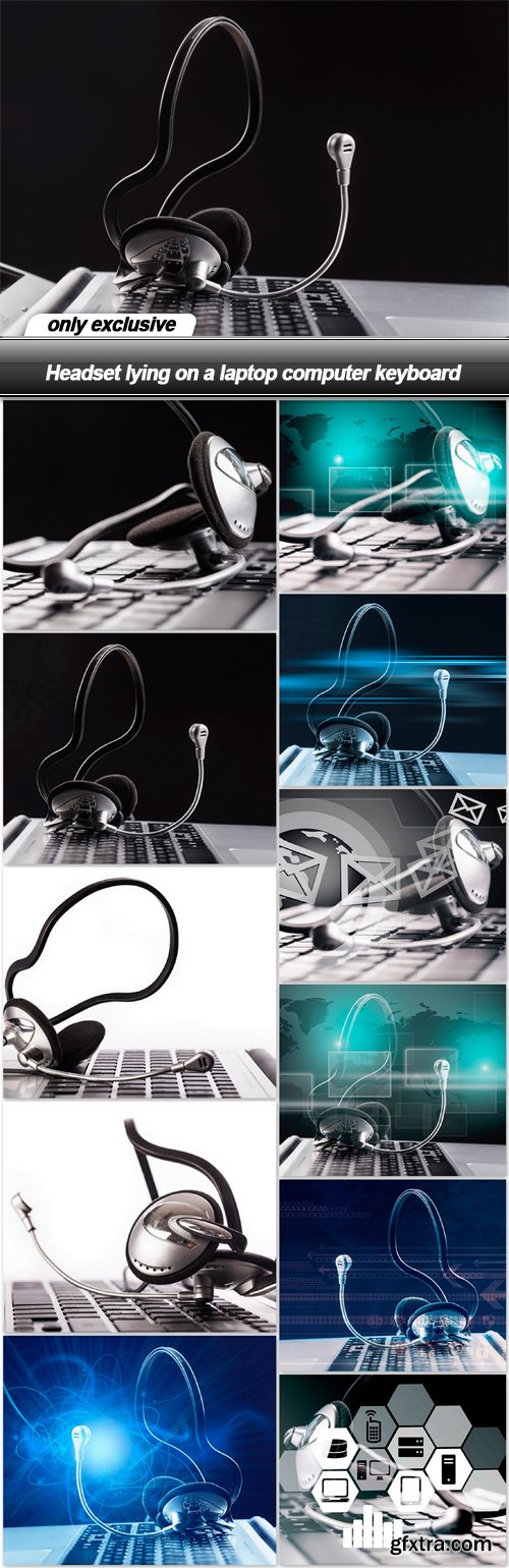 Headset lying on a laptop computer keyboard - 11 UHQ JPEG