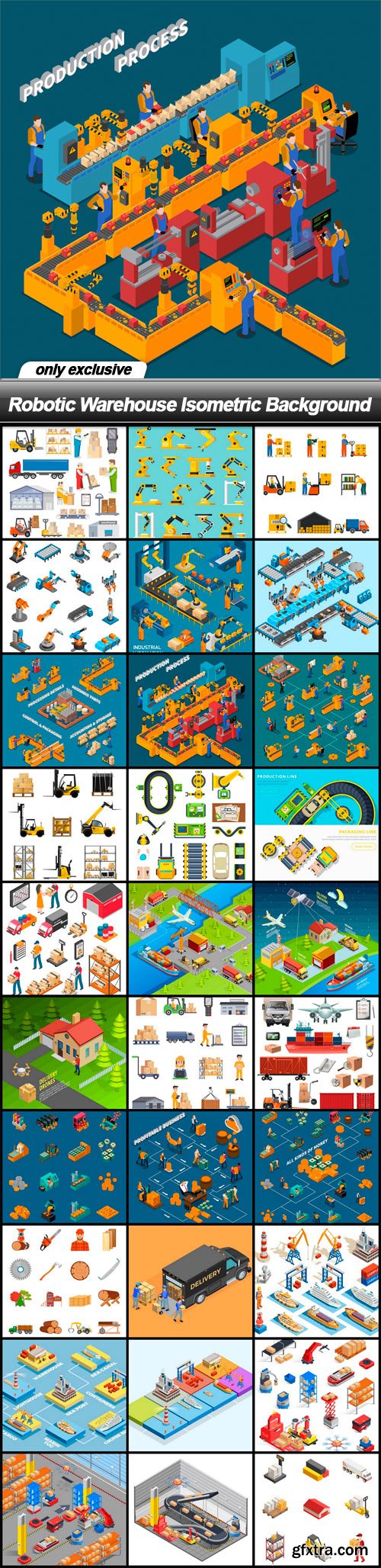 Robotic Warehouse Isometric Background - 30 EPS