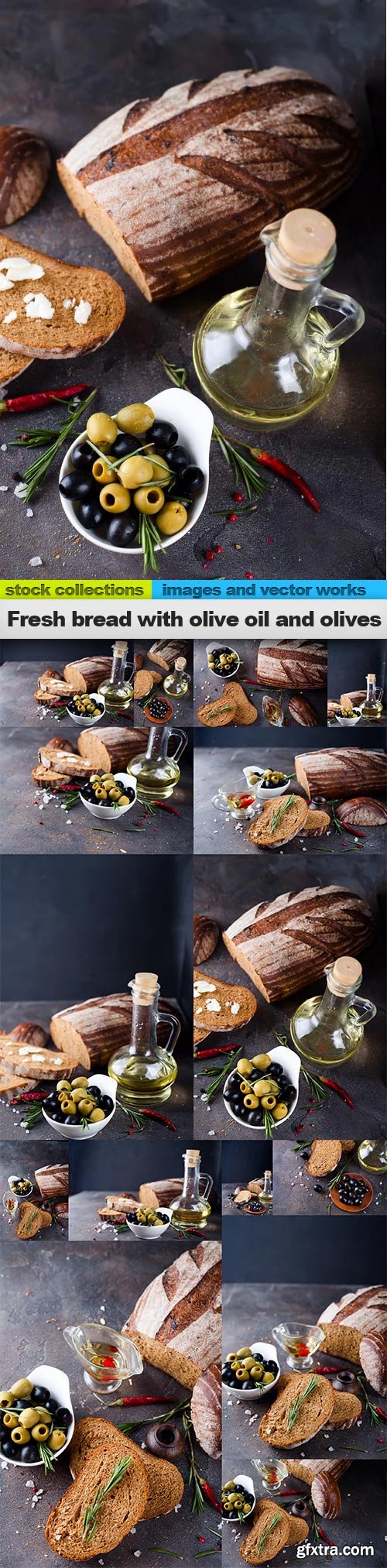 Fresh bread with olive oil and olives, 15 x UHQ JPEG