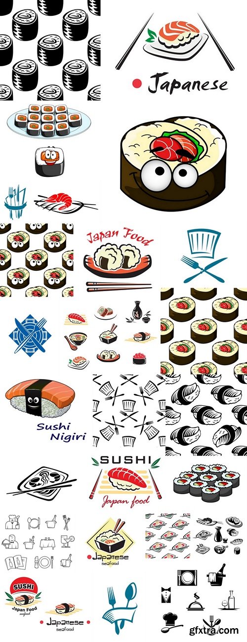 Japanese sushi bar or restaurant symbol set 2