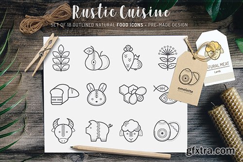 CreativeMarket 50%OFF Rustic Cuisine: Food Icons 1226912