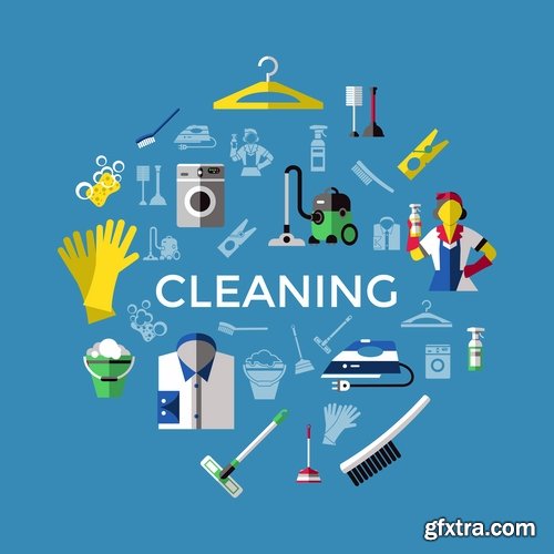 Collection of logo cleaning company business card icon means for cleaning and washing 25 EPS