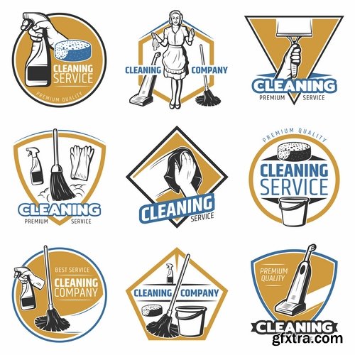 Collection of logo cleaning company business card icon means for cleaning and washing 25 EPS