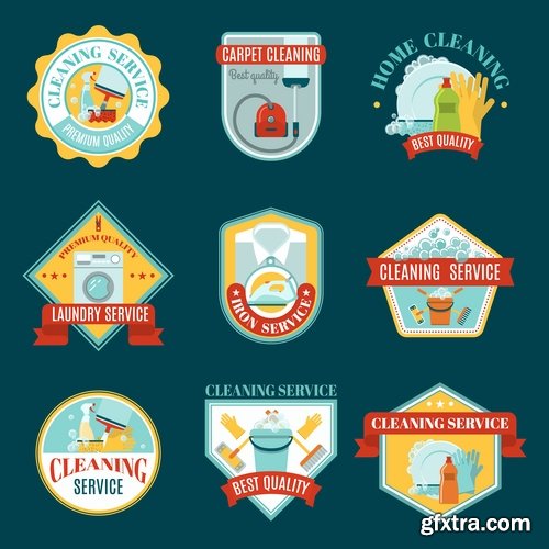 Collection of logo cleaning company business card icon means for cleaning and washing 25 EPS