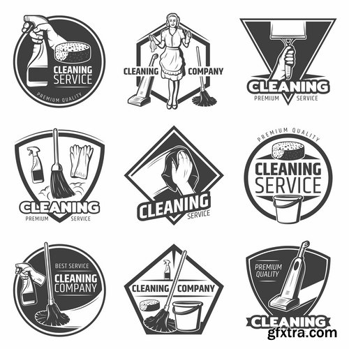Collection of logo cleaning company business card icon means for cleaning and washing 25 EPS