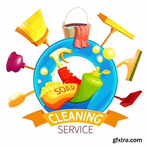 Collection of logo cleaning company business card icon means for cleaning and washing 25 EPS