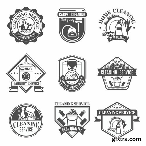 Collection of logo cleaning company business card icon means for cleaning and washing 25 EPS