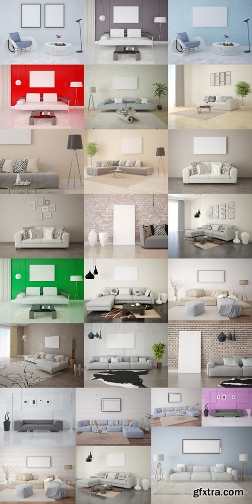 Mock up poster Living room in a modern style with a fashionable background 2