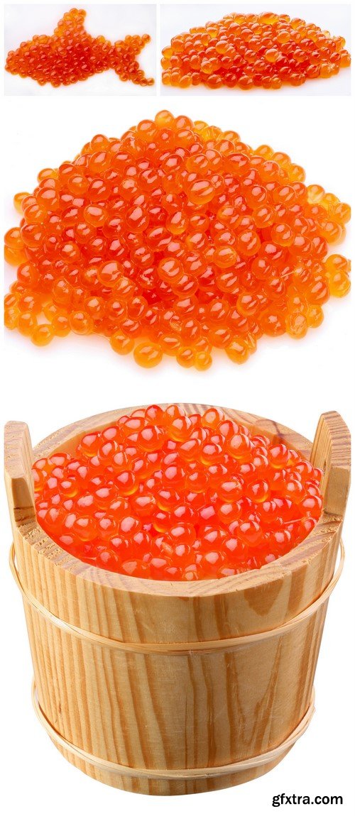 Red caviar is in a wooden bucket 4X JPEG