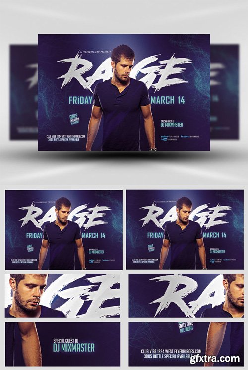 Blue Rage Party Flyer Template