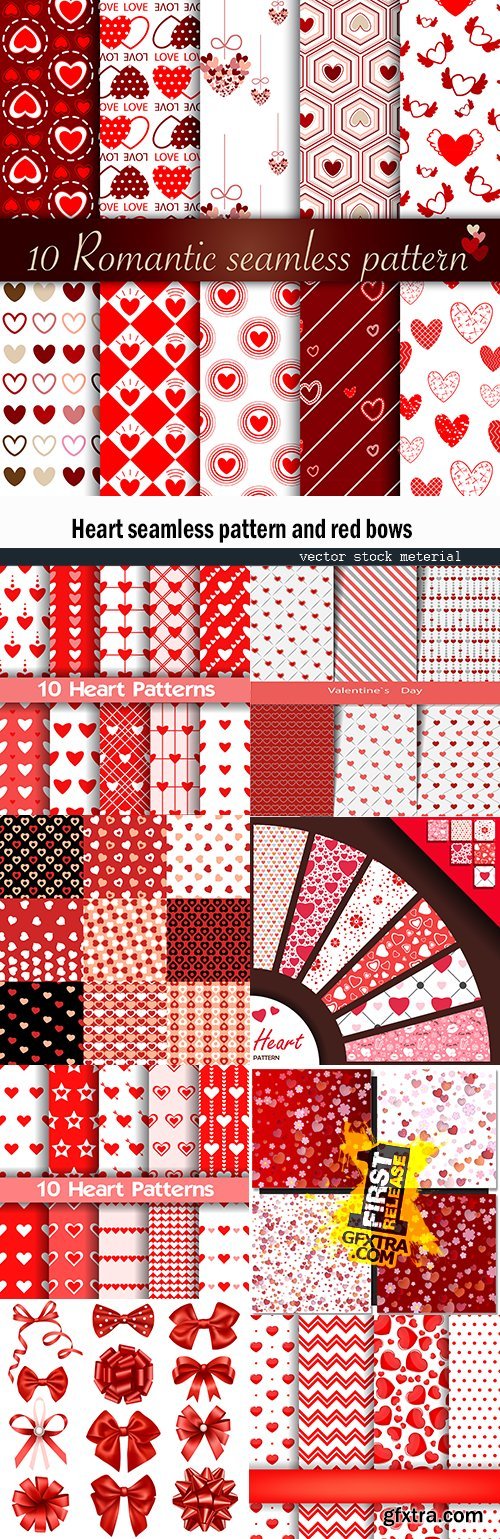 Heart seamless pattern and red bows