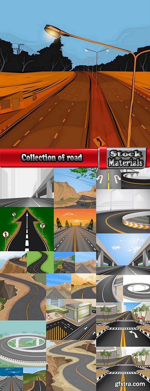 Collection of road the direction of the asphalt mountain bridge overpass 25 EPS