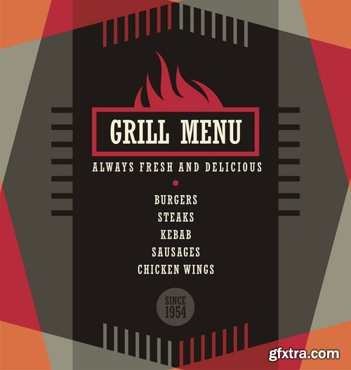 Collection of steak barbecue grill meal menu poster restaurant 25 EPS