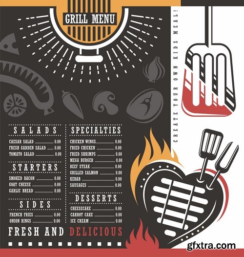 Collection of steak barbecue grill meal menu poster restaurant 25 EPS