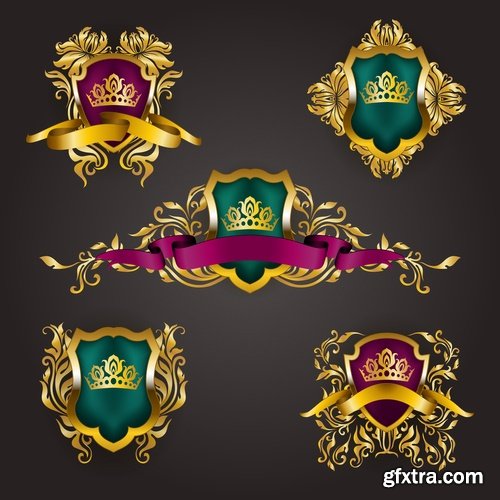 Collection of ornamental decoration emblem frame border calligraphic design elements 25 EPS