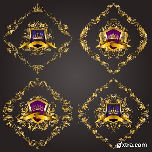 Collection of ornamental decoration emblem frame border calligraphic design elements 25 EPS