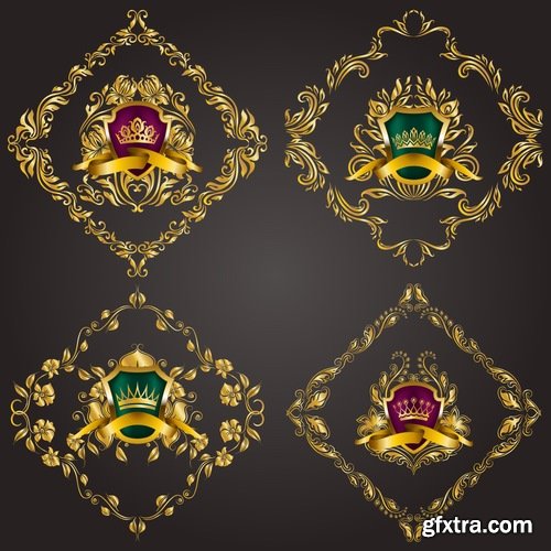 Collection of ornamental decoration emblem frame border calligraphic design elements 25 EPS