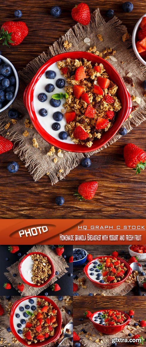 Stock Photo - Homemade granola Breakfast with yogurt and fresh fruit