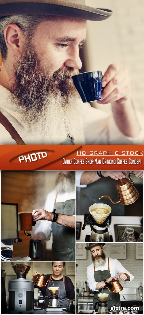 Stock Photo - Owner Coffee Shop Man Drinking Coffee Concept