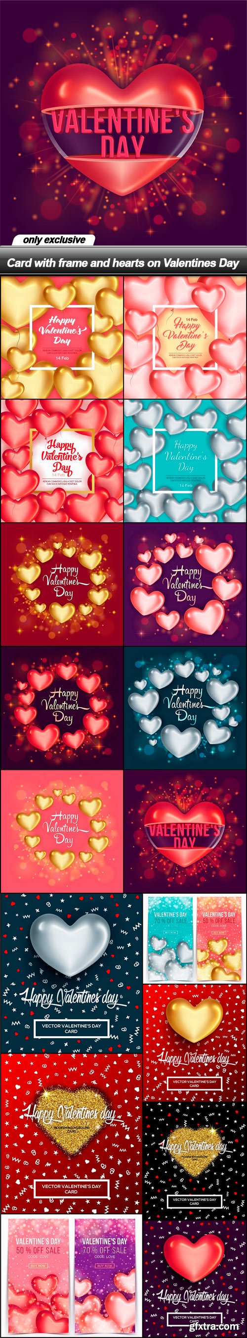 Card with frame and hearts on Valentines Day - 17 EPS