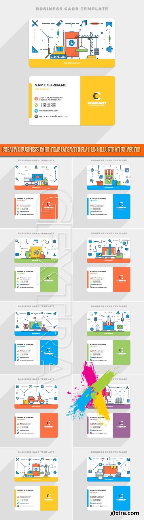 Creative Business Card Template with Flat Line Illustration vector