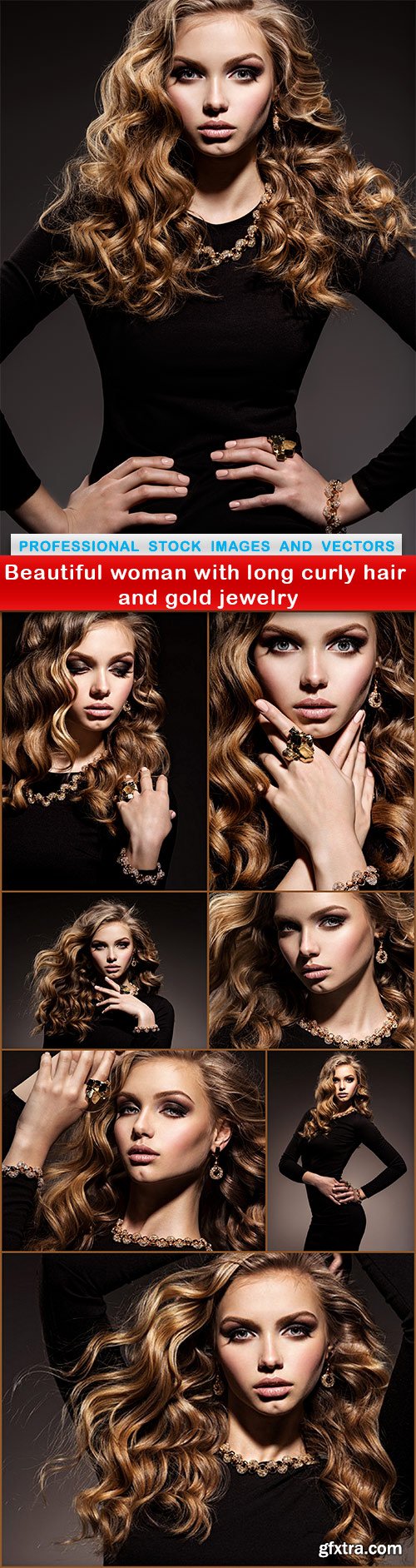 Beautiful woman with long curly hair and gold jewelry - 8 UHQ JPEG