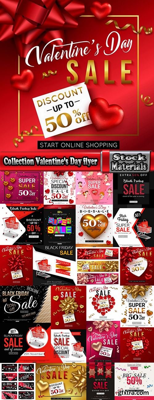 Collection Valentine\'s Day flyer banner Black Friday discount sale vector image 25 EPS