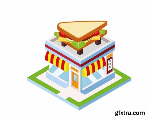 Collection of isometric do skyscraper store booth vector image 21 EPS