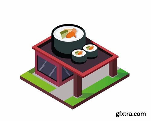 Collection of isometric do skyscraper store booth vector image 21 EPS