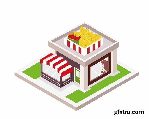 Collection of isometric do skyscraper store booth vector image 21 EPS