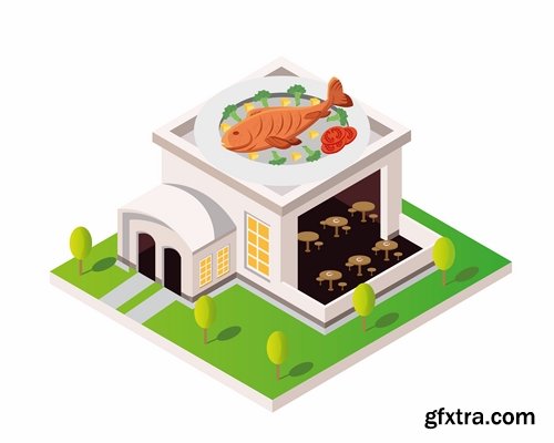 Collection of isometric do skyscraper store booth vector image 21 EPS