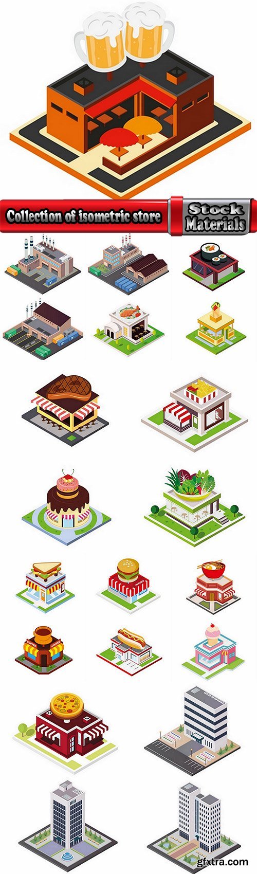 Collection of isometric do skyscraper store booth vector image 21 EPS