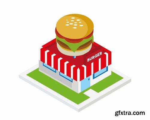 Collection of isometric do skyscraper store booth vector image 21 EPS