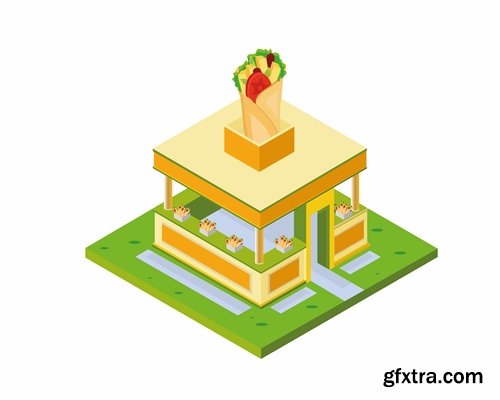 Collection of isometric do skyscraper store booth vector image 21 EPS