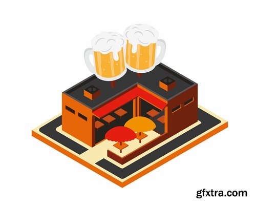 Collection of isometric do skyscraper store booth vector image 21 EPS