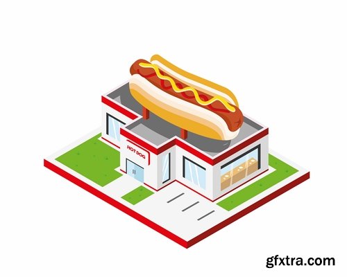 Collection of isometric do skyscraper store booth vector image 21 EPS