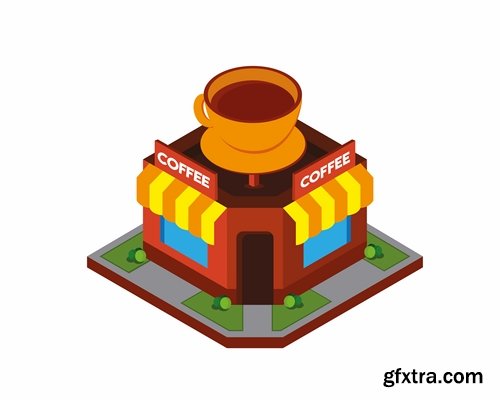 Collection of isometric do skyscraper store booth vector image 21 EPS