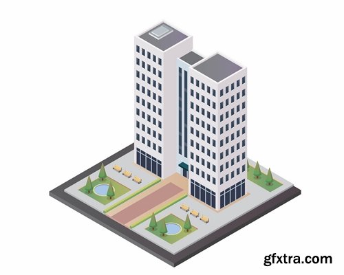 Collection of isometric do skyscraper store booth vector image 21 EPS