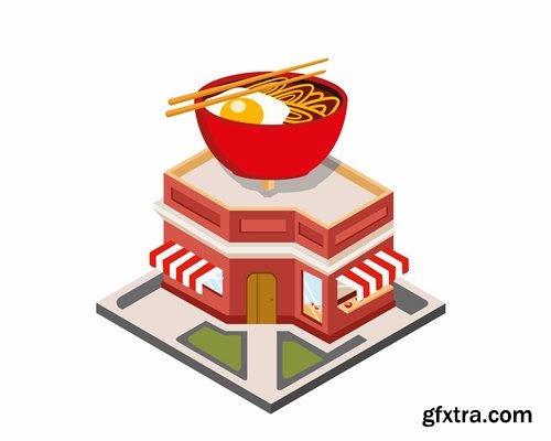 Collection of isometric do skyscraper store booth vector image 21 EPS