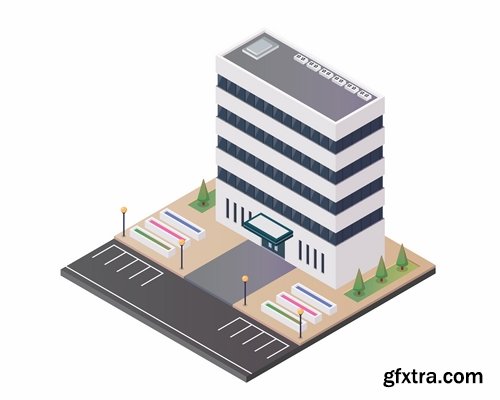 Collection of isometric do skyscraper store booth vector image 21 EPS