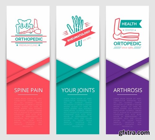 Collection of a medical infographics flyer banner bone skeleton 25 EPS