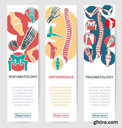 Collection of a medical infographics flyer banner bone skeleton 25 EPS