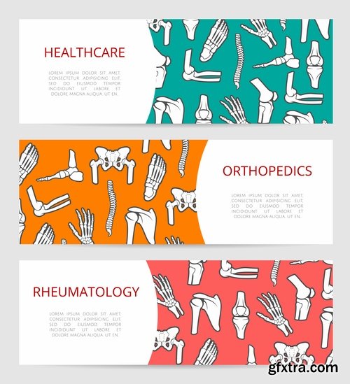 Collection of a medical infographics flyer banner bone skeleton 25 EPS