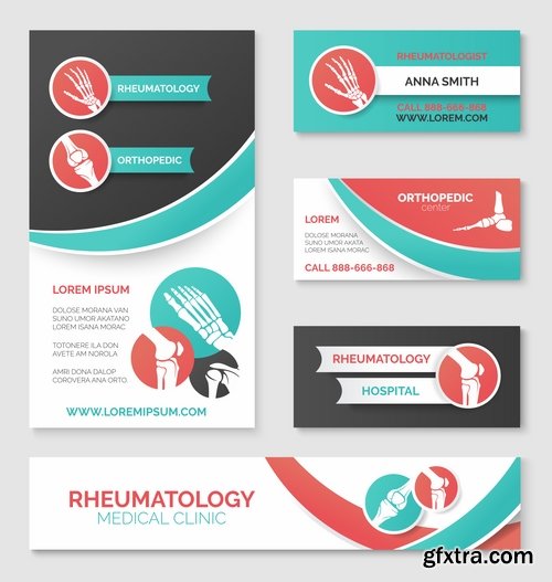 Collection of a medical infographics flyer banner bone skeleton 25 EPS