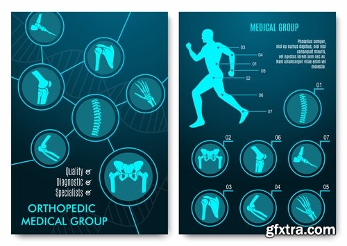 Collection of a medical infographics flyer banner bone skeleton 25 EPS